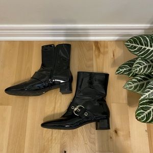 Franco Sarto Glossy Black Boots, above the ankle
